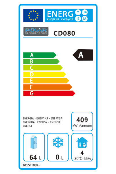 Polar CD080 Stainless Steel Undercounter Fridge - Energy Label