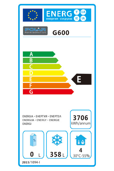 Polar G600 Triple Door Counter Freezer - Energy Label