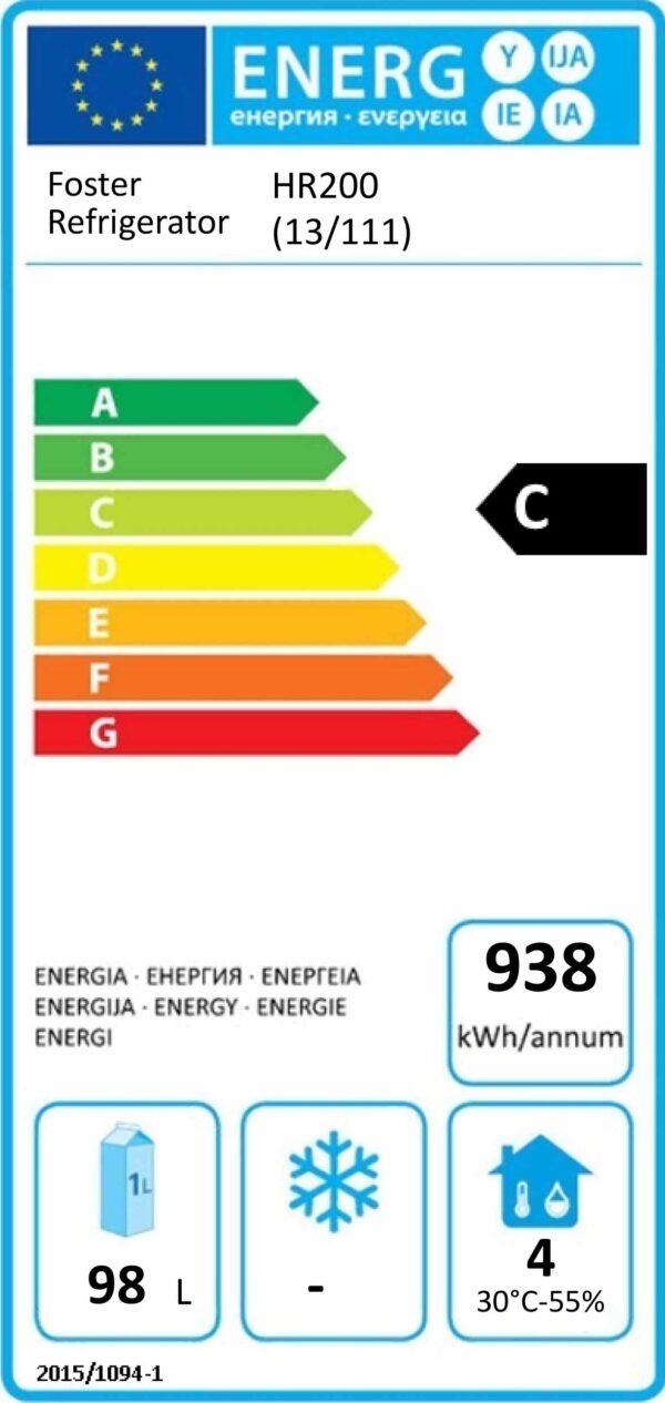 Refrigerator Energy Rating Label - R290 | Foster Refrigeration | Carlton Services